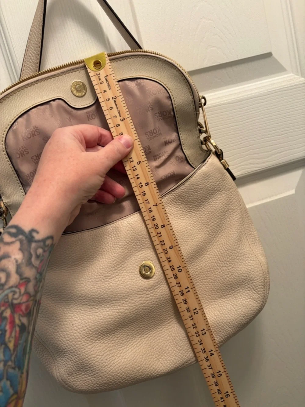 Michael Kors Pebbled Leather Chain Strap Shoulder Bag Taupe
